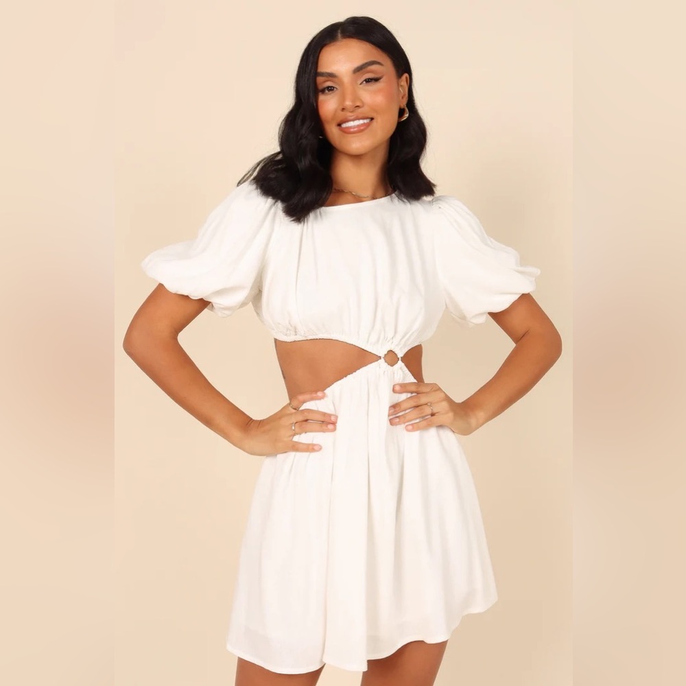 NEW WOMEN PATEL AND PUP JOANNA CUT OUT MINI DRESS - WHITE